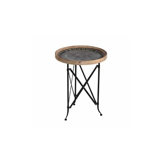 Classic Vintage Wood and Metal Round Side Table